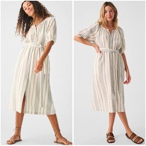 FAHERTY Boho Minimalist Oversized Carmel Dream Stripe Gauze Midi Dress Sz S NWT